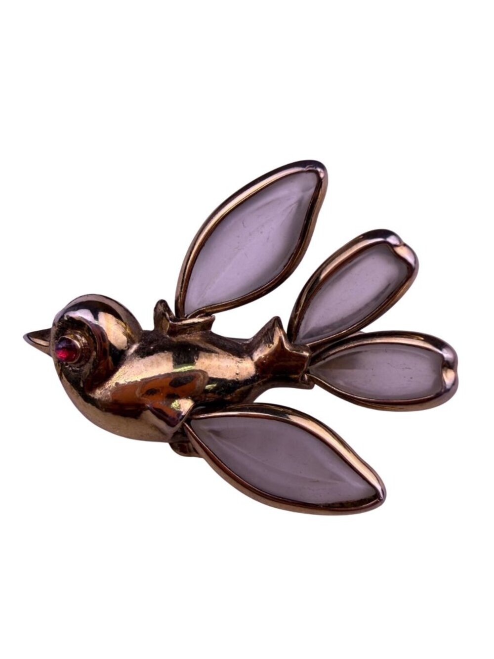 Crown Trifari Womens Gold Tone Bird Brooch Translucent Petal Wings Vintage Pin